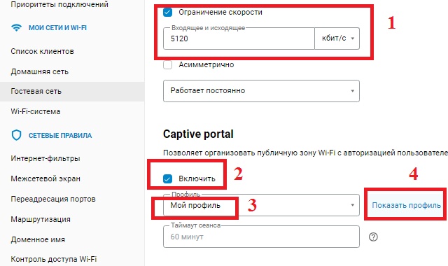 Включение Captive portal